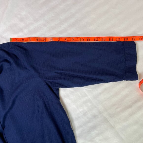 Annabelle 3/4 Sleeve Blouse Size XL Navy Textured Fabric Ruffle Neck Button Down - Picture 7 of 10